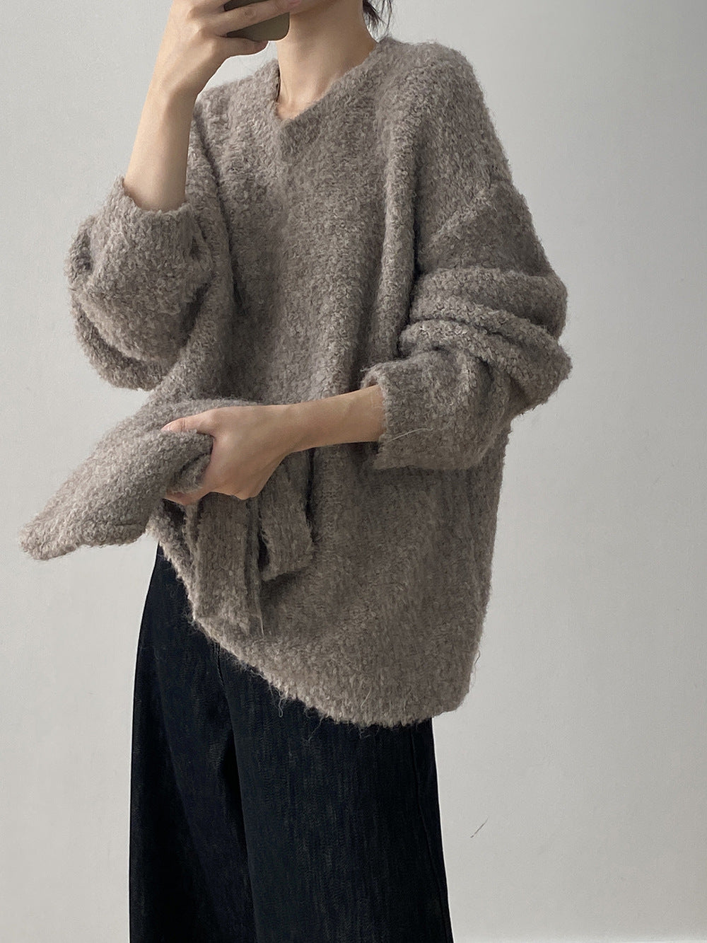 【YK259】實拍冬季慵懒奶呼呼針織毛衣+可拆卸披肩帽子(羊毛12%)251113