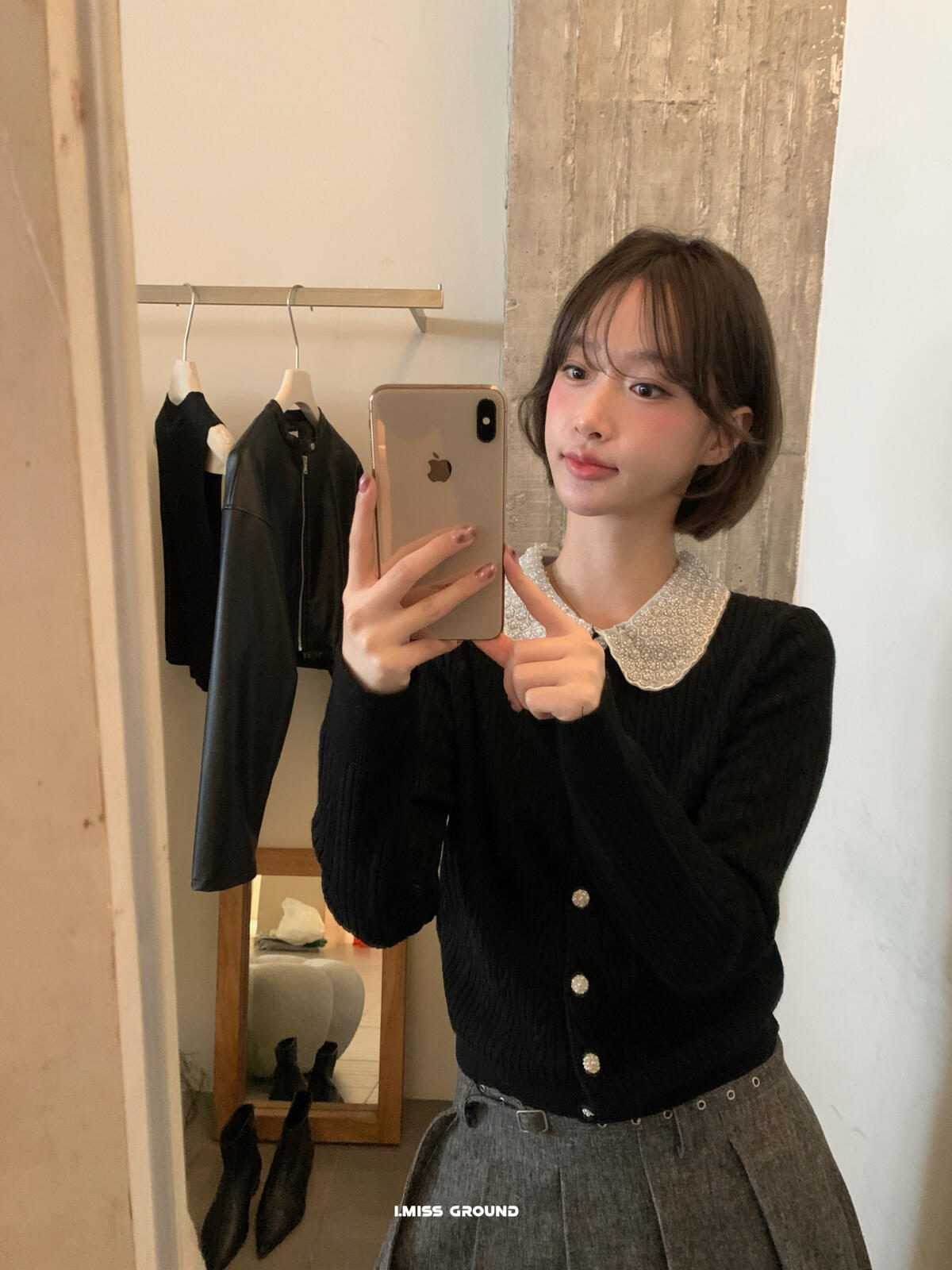 【LH01277】實拍IMISS秋冬法式絕美重工麻花珍珠領針織開襟外套（羊毛33%)251215
