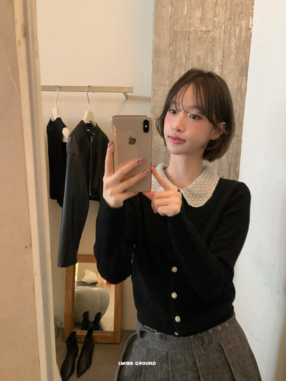 【LH01277】實拍IMISS秋冬法式絕美重工麻花珍珠領針織開襟外套（羊毛33%)251215