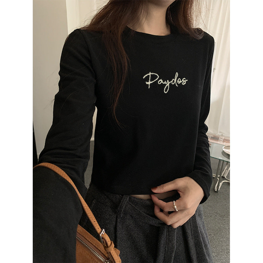 【H5482】實拍磨毛舒適質感刺繡長袖T恤251109