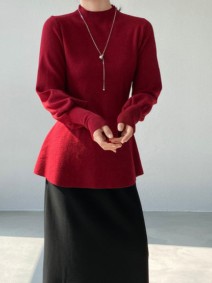 【cimz6652】實拍氣質半高領/V領燈籠袖極簡氣質針織衫251128