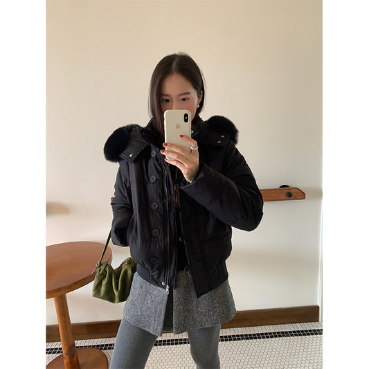 【H5501】實拍奶油風毛領連帽短款加厚棉服251118