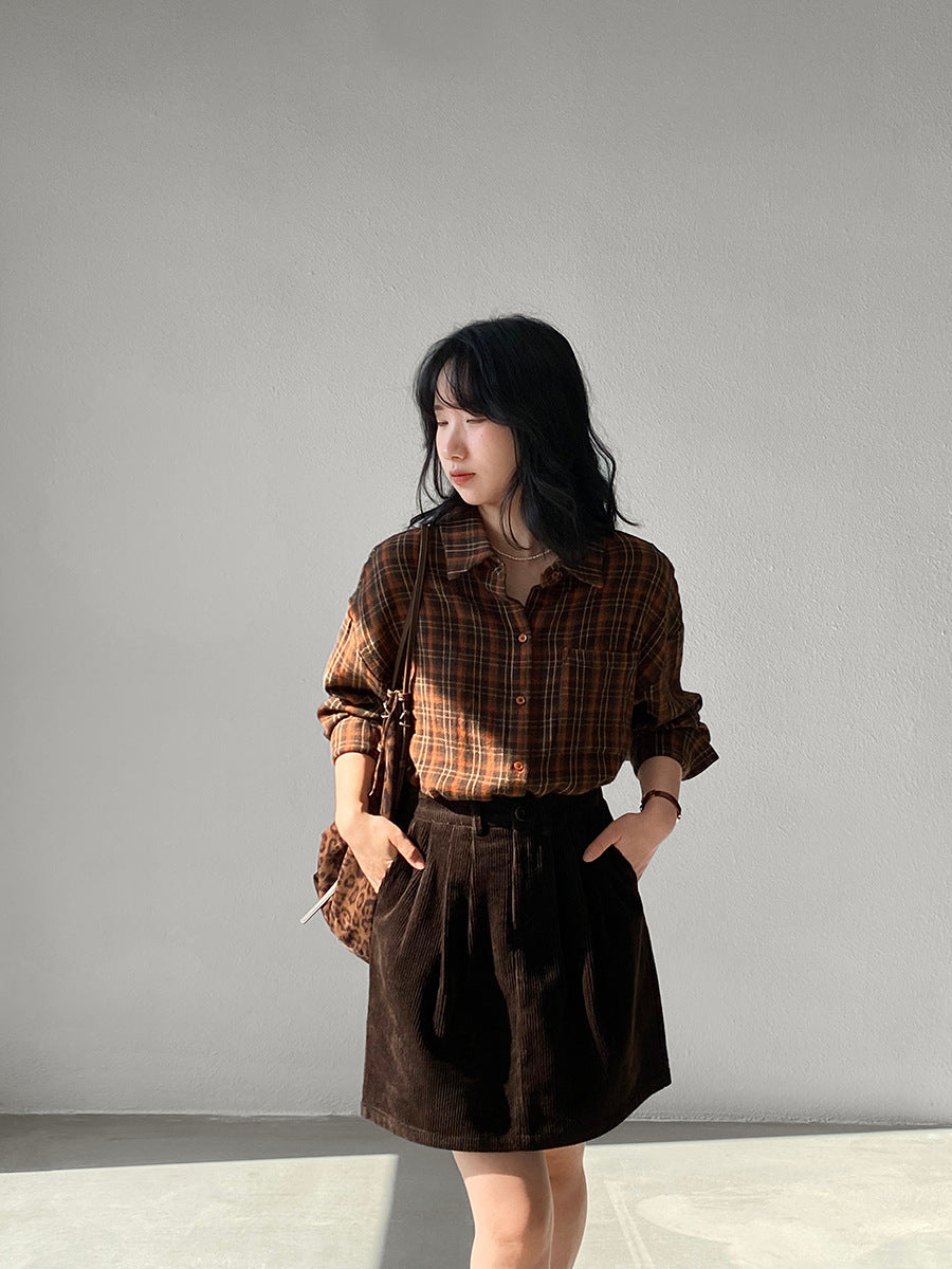 【cimz1753】實拍磨毛加厚復古格紋襯衫 251120