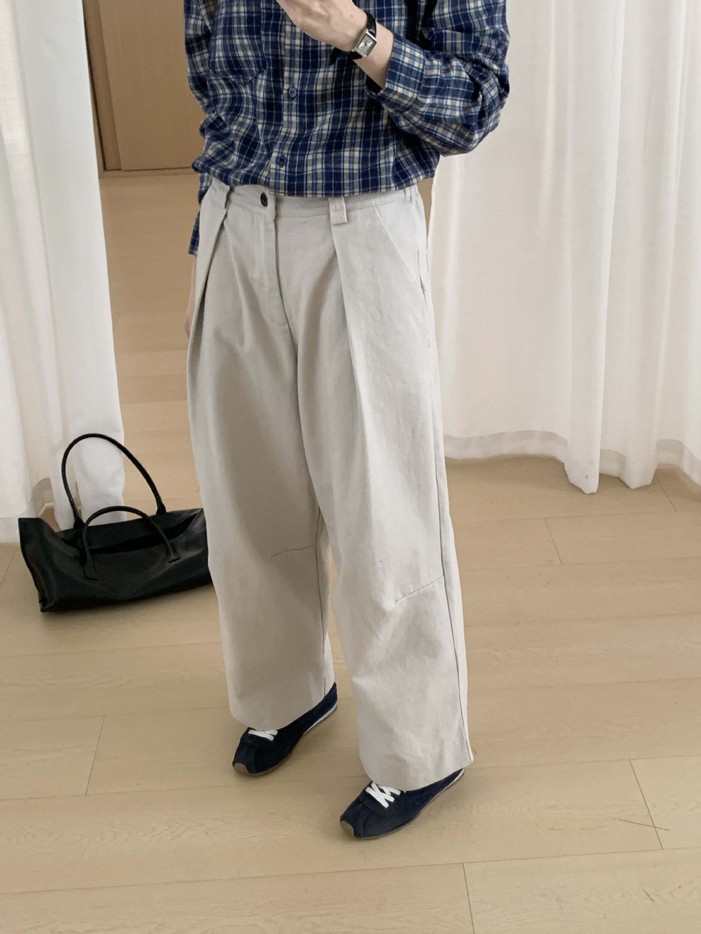 【H566】實拍秋冬高腰斜紋棉挺版西裝長褲（後鬆緊腰）251021