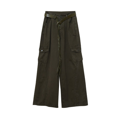 【LD11340】Y2K辣妹必備S~XL！軍綠色休閒工裝褲/登山褲/降落傘褲/直筒寬褲260615