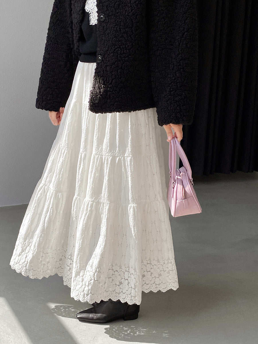 【cim6378】實拍冬日加厚蕾絲長裙251030