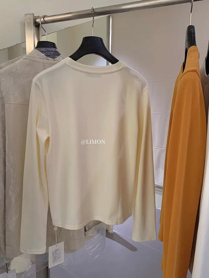 【L9257】實拍檸檬長袖雲朵絨舒適簡約圓領長袖T恤251117