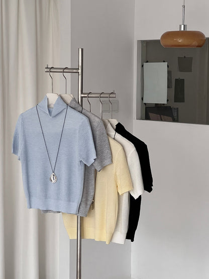 【cimz0663】實拍四季隨意搭☁️韓系半高領顯瘦短袖針織T恤/上衣260409