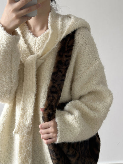 【YK259】實拍冬季慵懒奶呼呼針織毛衣+可拆卸披肩帽子(羊毛12%)251113