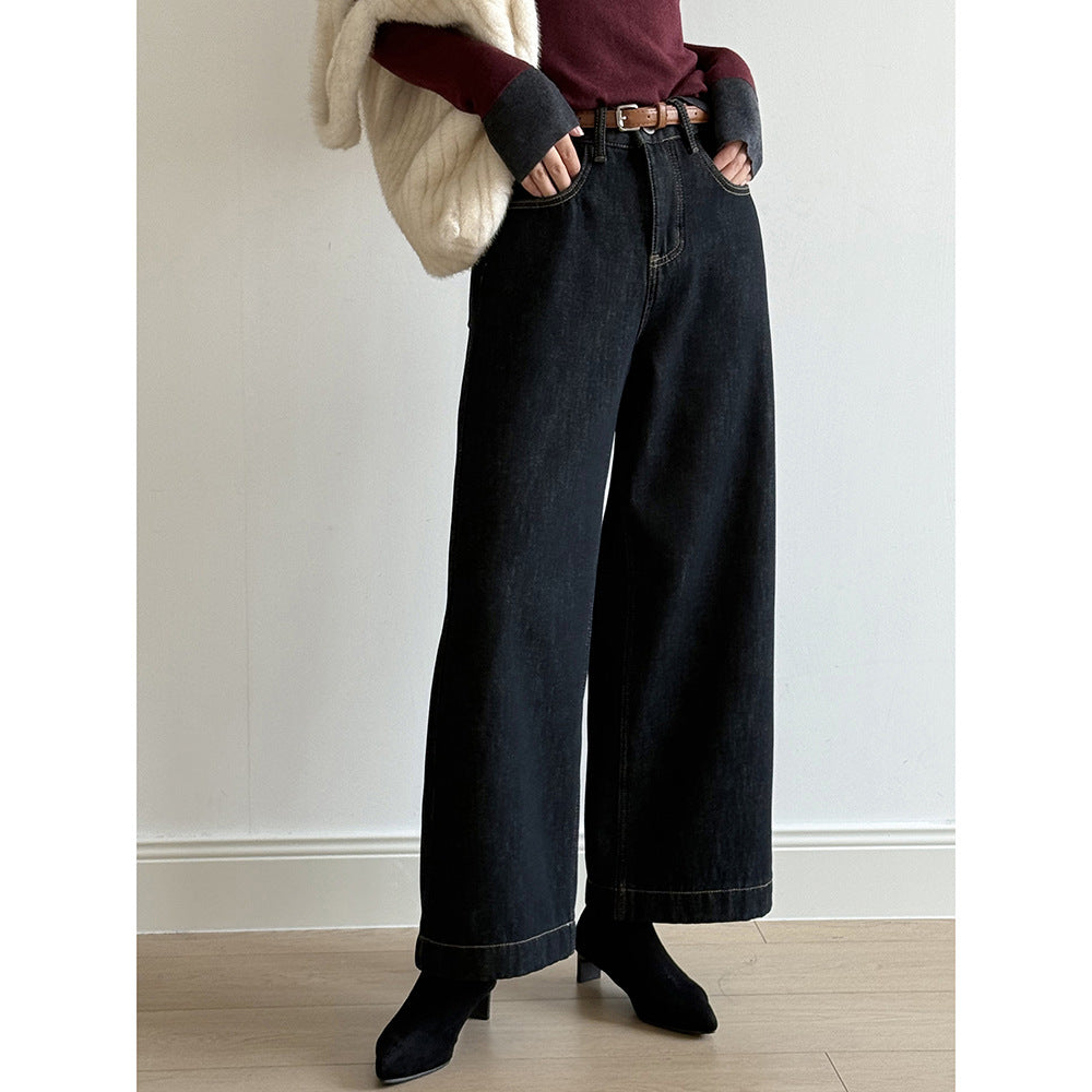 【Y981316】實拍S~XL冬季高腰加絨直筒牛仔褲含腰帶251106