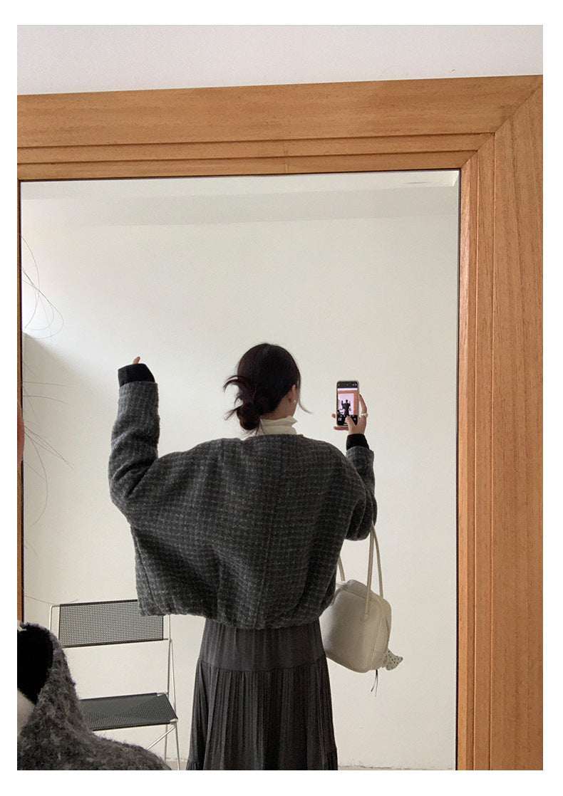 【H5475】實拍小香風粗花呢氣質保暖夾棉外套251109