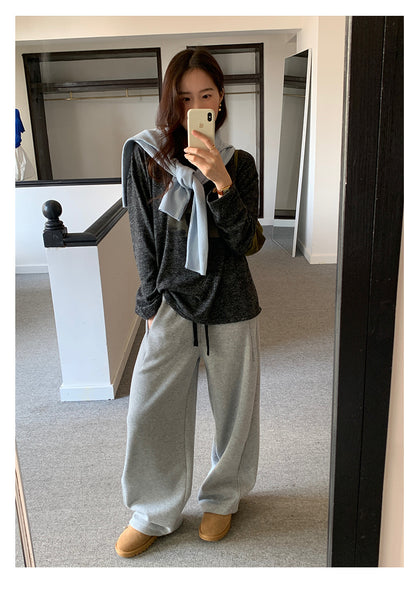 【H5499】實拍 復古磨毛狗狗印花長袖T恤251118