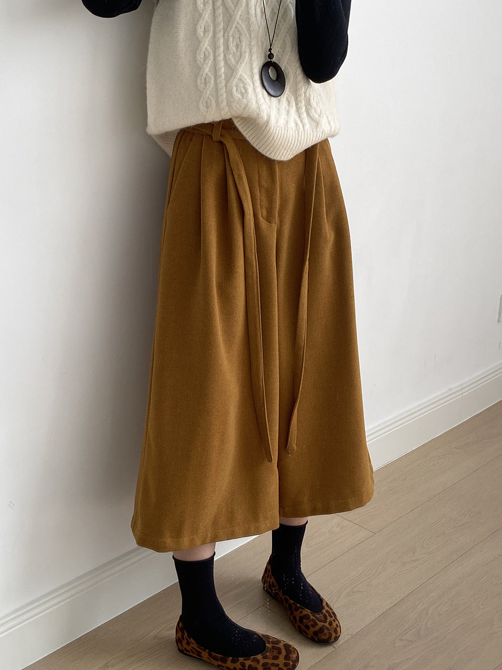 【Y82677】 實拍復古系帶加厚七分闊腿褲251023