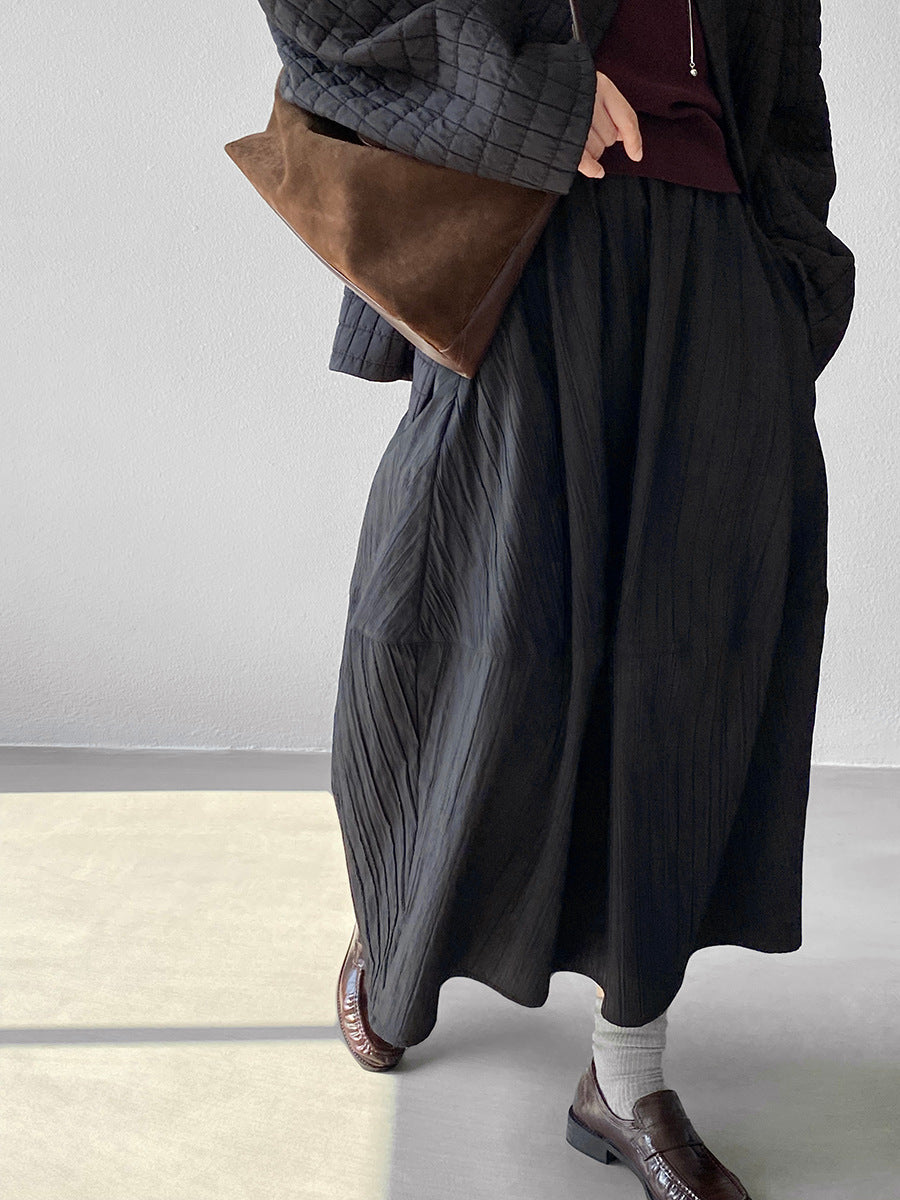 【cim1708】實拍秋冬法式寂靜高腰加厚微花苞A字裙251030