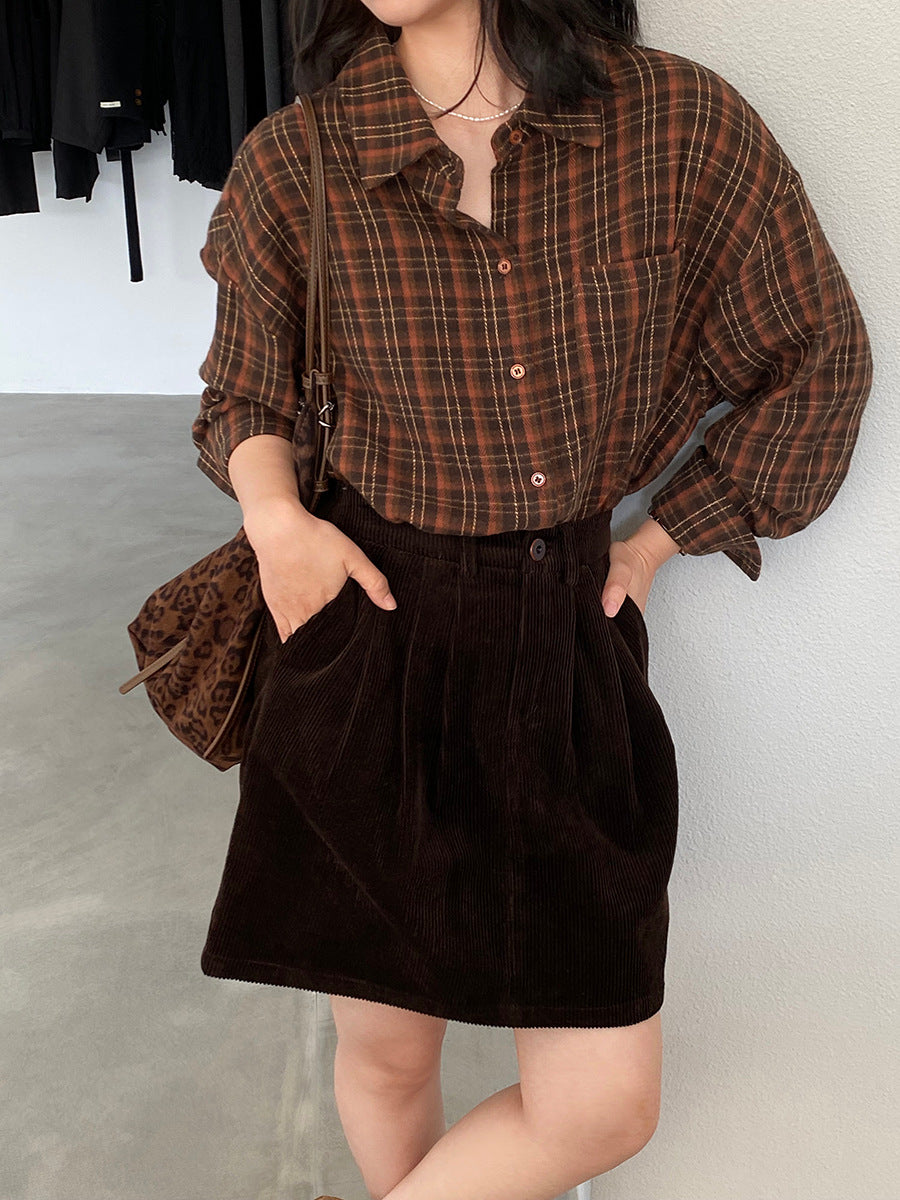 【cimz1753】實拍磨毛加厚復古格紋襯衫 251120