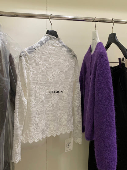 【L9320】實拍檸檬秋冬浪漫內搭立領長袖蕾絲衫251117