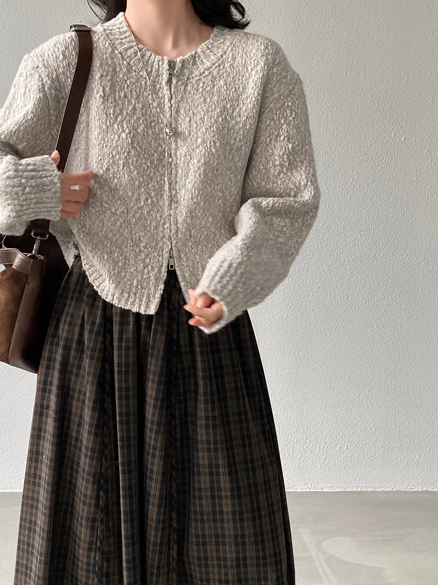 【cimz1386】實拍雙頭拉鍊羊毛保暖針織外套（羊毛34%)251201