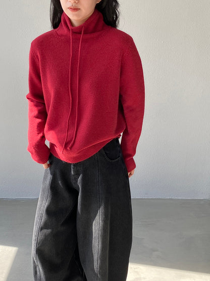 【cimz1374】實拍極簡淨色高領抽繩針織毛衣251120