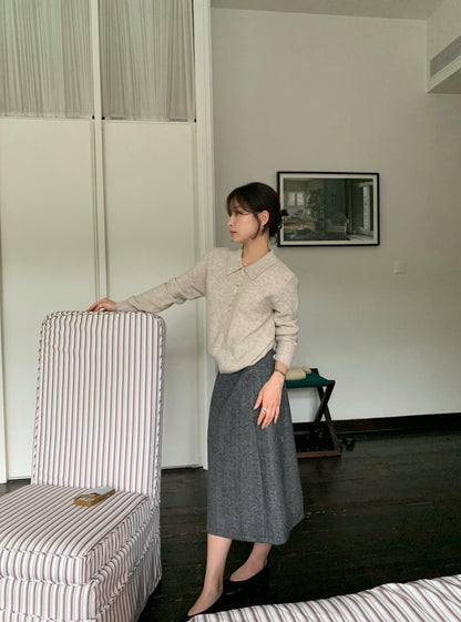 【LS01583】IMISS復古輕質感・羊毛絨翻領修身長袖針織衫260921