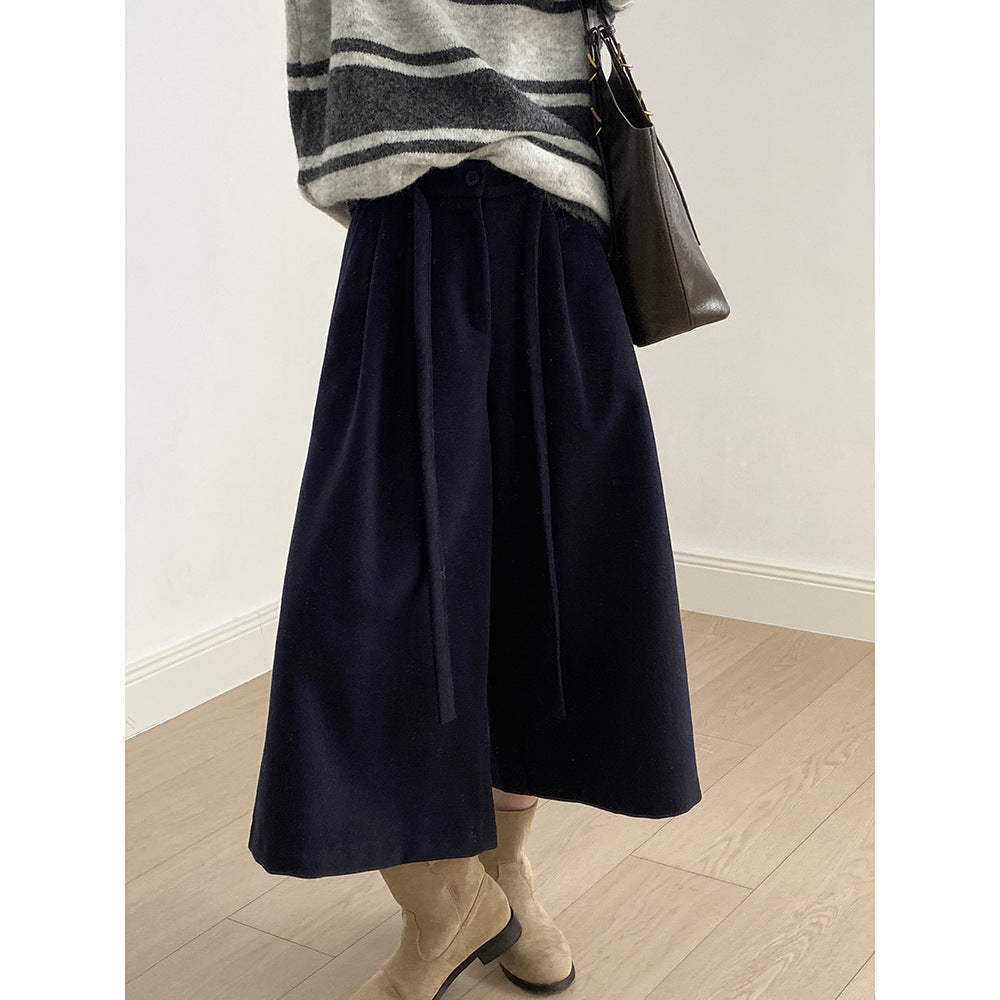 【Y82677】 實拍復古系帶加厚七分闊腿褲251023