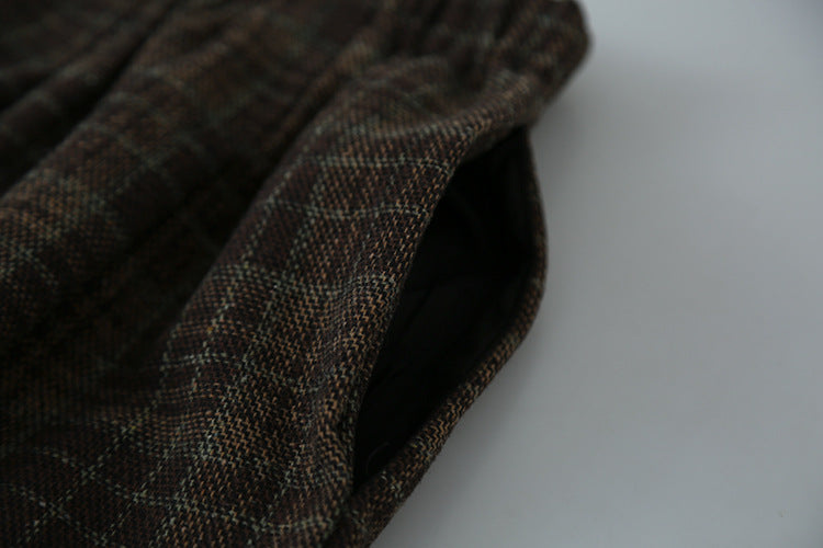 【LD11008】實拍復古毛呢格子高腰a字裙(左右有口袋）251110