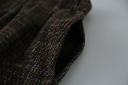 【LD11008】實拍復古毛呢格子高腰a字裙(左右有口袋）251110