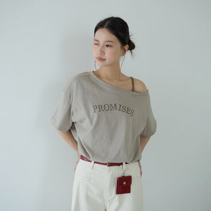 【LD11279】Y2K甜辣女孩🔥時髦單肩細肩帶字母印花假兩件露肩收腰T恤260519