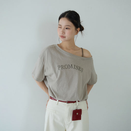 【LD11279】Y2K甜辣女孩🔥時髦單肩細肩帶字母印花假兩件露肩收腰T恤260519