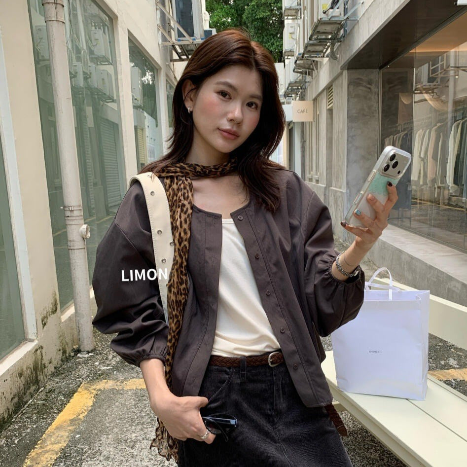 【L11291】檸檬家氣質層次・輕薄短外套＋螺紋背心 套裝 (附絲巾)260909