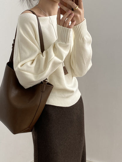 【YP2081】 實拍一字領斜肩慵懶針織毛衣251023