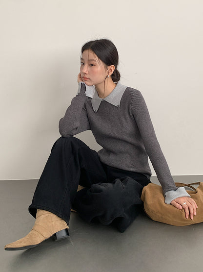 【LD11026】實拍絕美法式針織坑條假2件針織衫251124