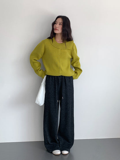 【LD11002】實拍秋冬法式設計感斜領針織毛衣外套251110