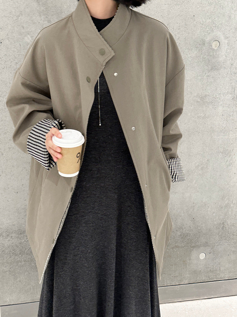 【cim1228】實拍韓國高級天絲棉雙面可穿黑白格風衣外套251030