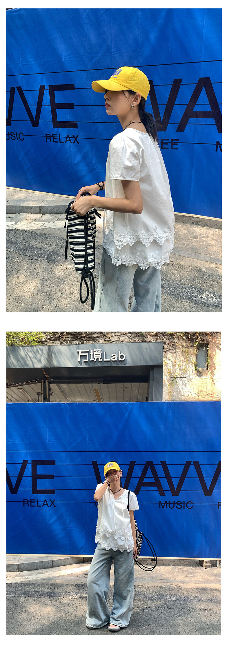 【H5152】實拍春夏清新氣質繫帶短袖蕾絲上衣250331