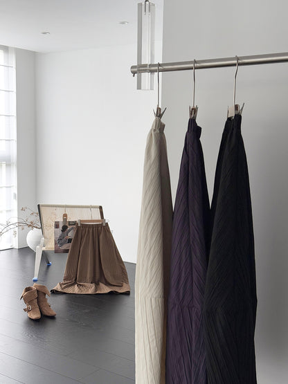 【cim1708】實拍秋冬法式寂靜高腰加厚微花苞A字裙251030