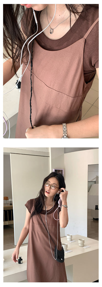 【H5357】實拍韓版氣質棉麻小吊帶洋裝250701