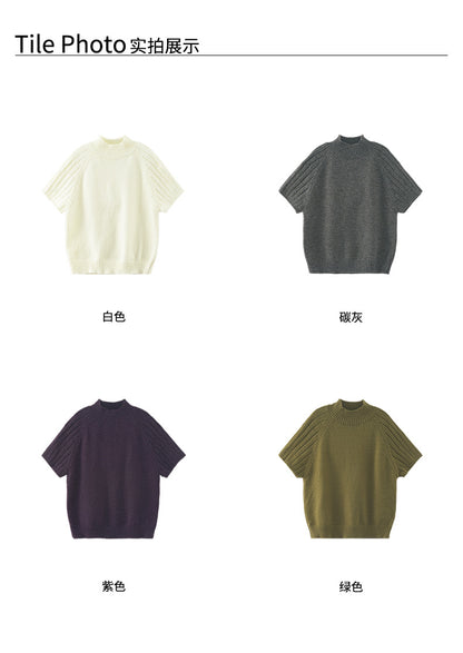 【H5516】實拍高領氣質短袖針織衫251125