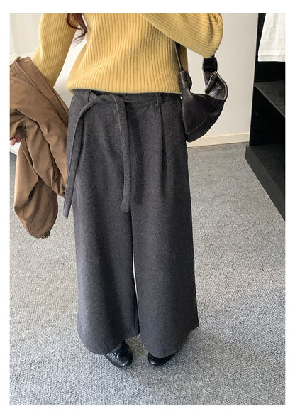 【H5491】實拍秋冬毛呢鬆緊腰加厚闊腿休閒褲251109