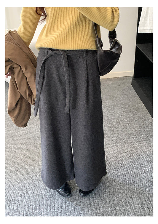 【H5491】實拍秋冬毛呢鬆緊腰加厚闊腿休閒褲251109