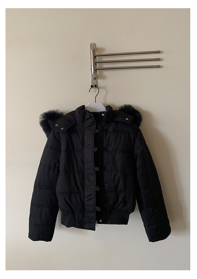 【H5501】實拍奶油風毛領連帽短款加厚棉服251118