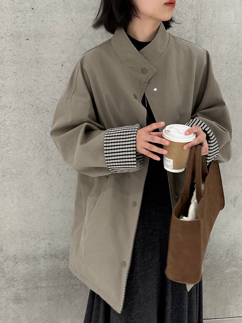 【cim1228】實拍韓國高級天絲棉雙面可穿黑白格風衣外套251030