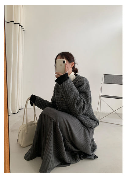 【H5476】實拍秋冬質感簡約細摺鬆緊腰a字傘裙251109