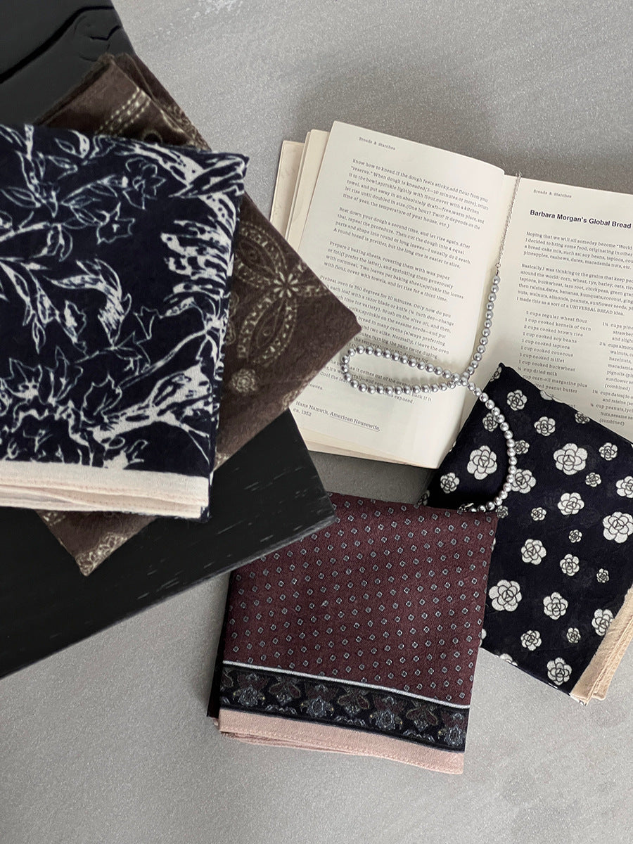 【cim865】實拍黑標100綿羊毛復古山茶花小方巾法式頭巾圍巾 251030