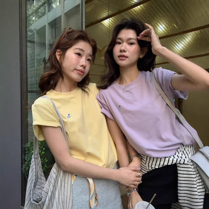 【L10168】實拍檸檬家檸檬休閒百搭！春夏顯瘦圓領小馬刺繡短袖T恤260310