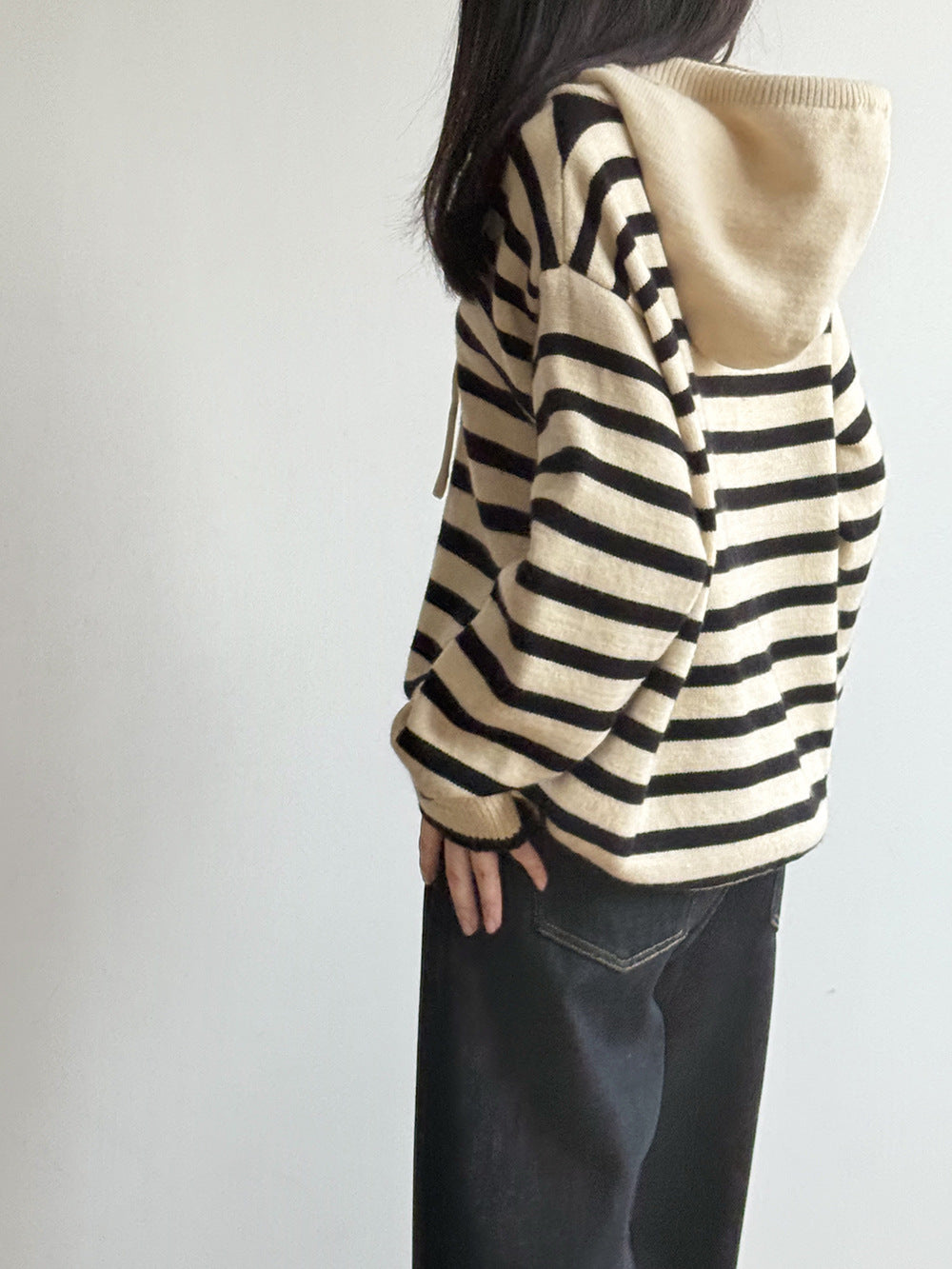 【Y899】實拍冬季條紋針織連帽毛衣251106