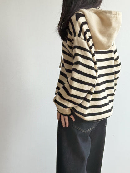 【Y899】實拍冬季條紋針織連帽毛衣251106