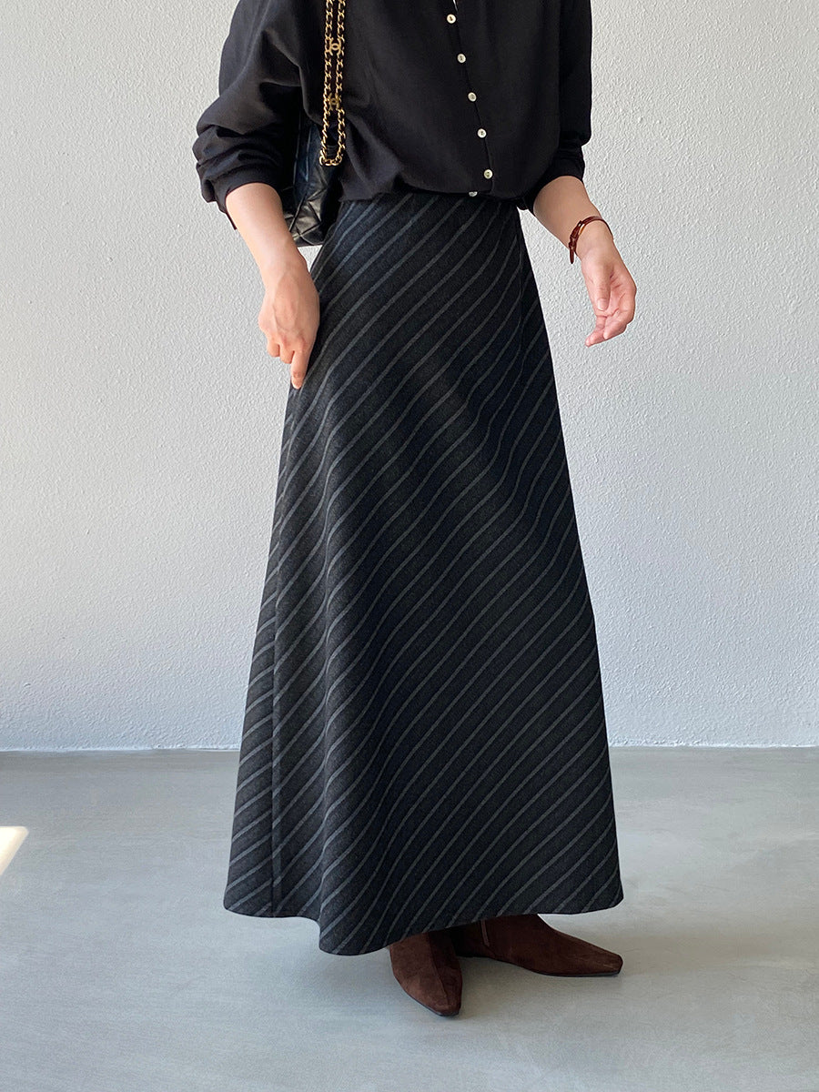 【cim2217】實拍時髦氣質斜紋高腰中長裙251030