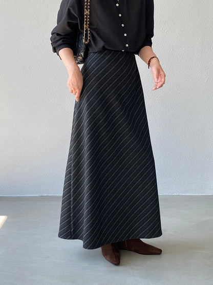 【cim2217】實拍時髦氣質斜紋高腰中長裙251030