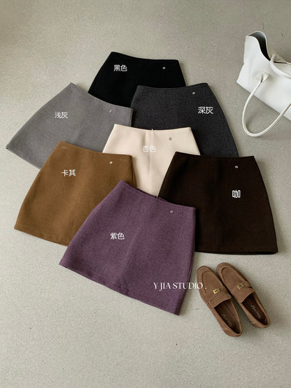【L5759】實拍Y.JIA秋冬多色簡約毛呢高腰顯瘦A字短裙251215