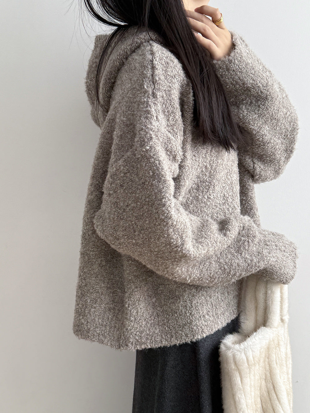 【Y2188】實拍冬季圈圈絨可愛連帽針織毛衣251106